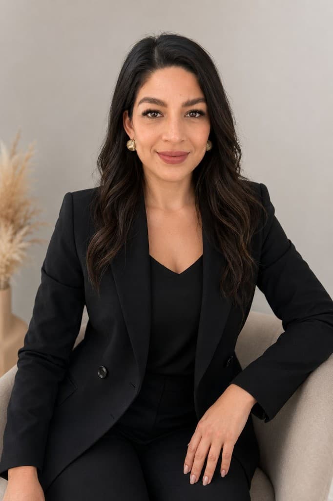 Retrato de Raquel Baca, con blazer negro.