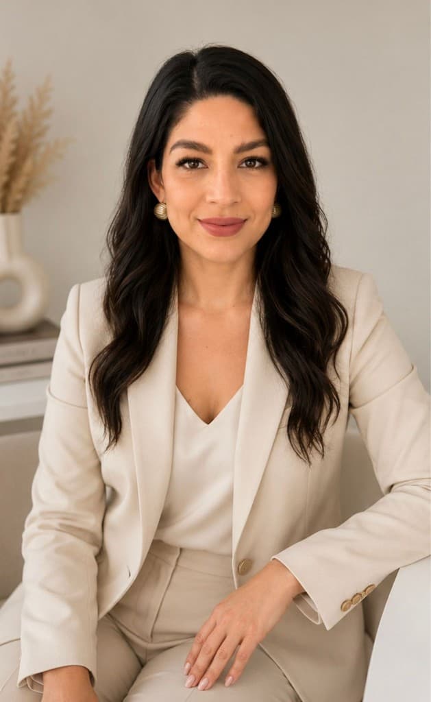 Retrato de Raquel Baca, con blazer claro.